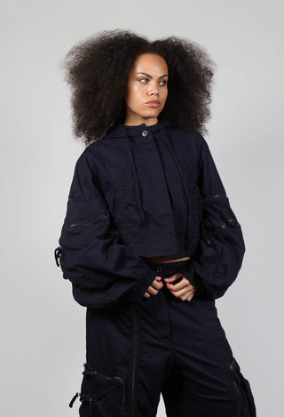Cropped Hooded Jacket with Zip Detailing in Grape Cloud