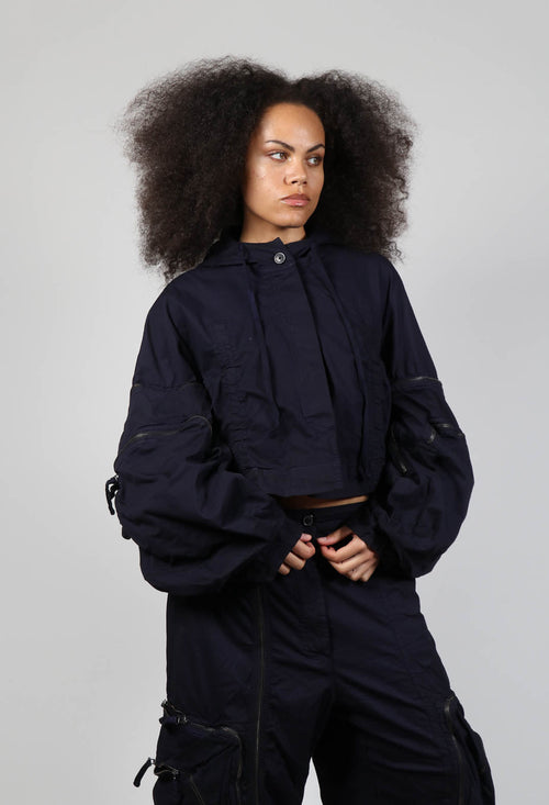 Cropped Hooded Jacket with Zip Detailing in Grape Cloud