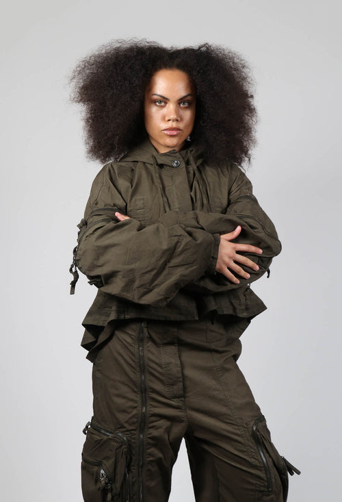 Cropped Hooded Jacket with Zip Detailing in Khaki Cloud