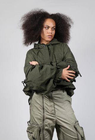 Cropped Hooded Jacket with Zip Detailing in Olive Cloud