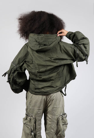 Cropped Hooded Jacket with Zip Detailing in Olive Cloud