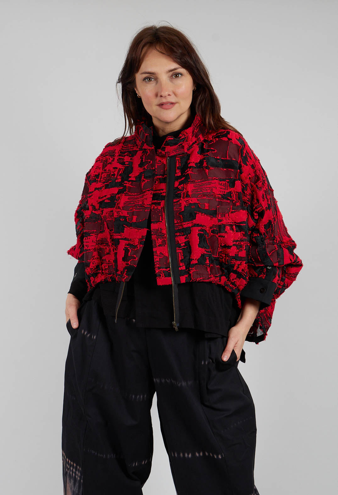 Cropped Jacket in Red Print