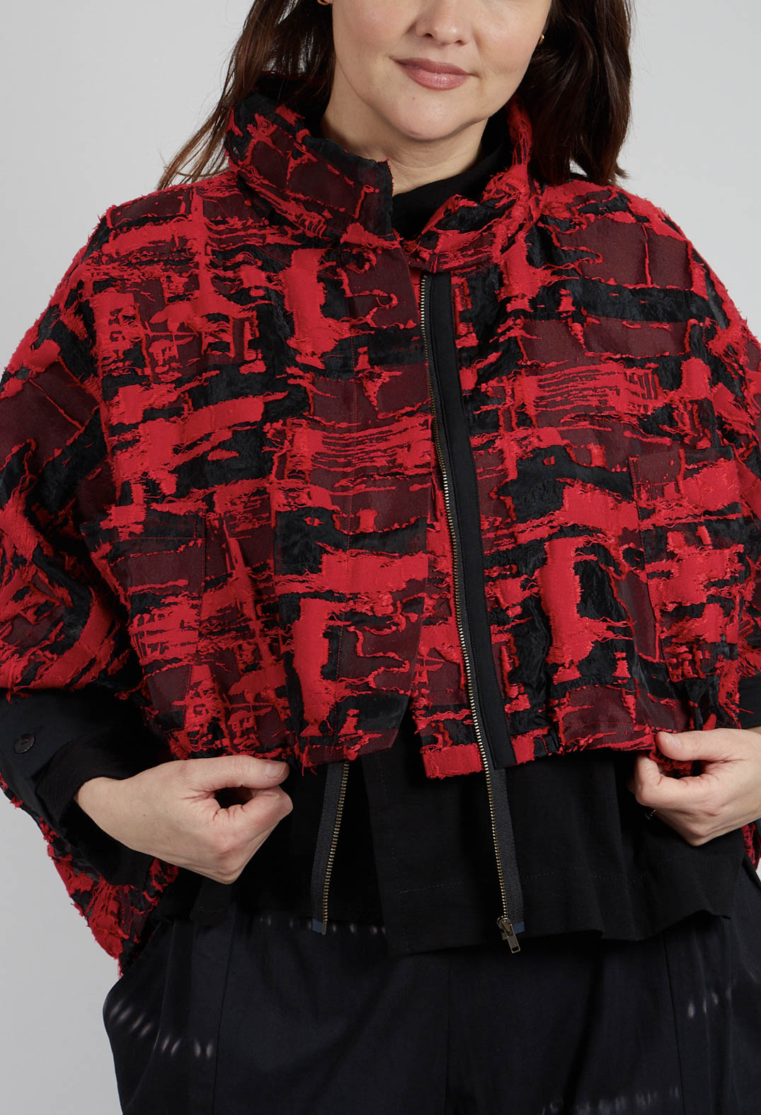 Cropped Jacket in Red Print
