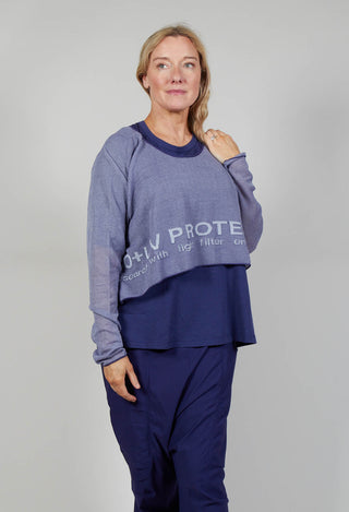 Cropped Jumper with Motif in Azur Jacquard