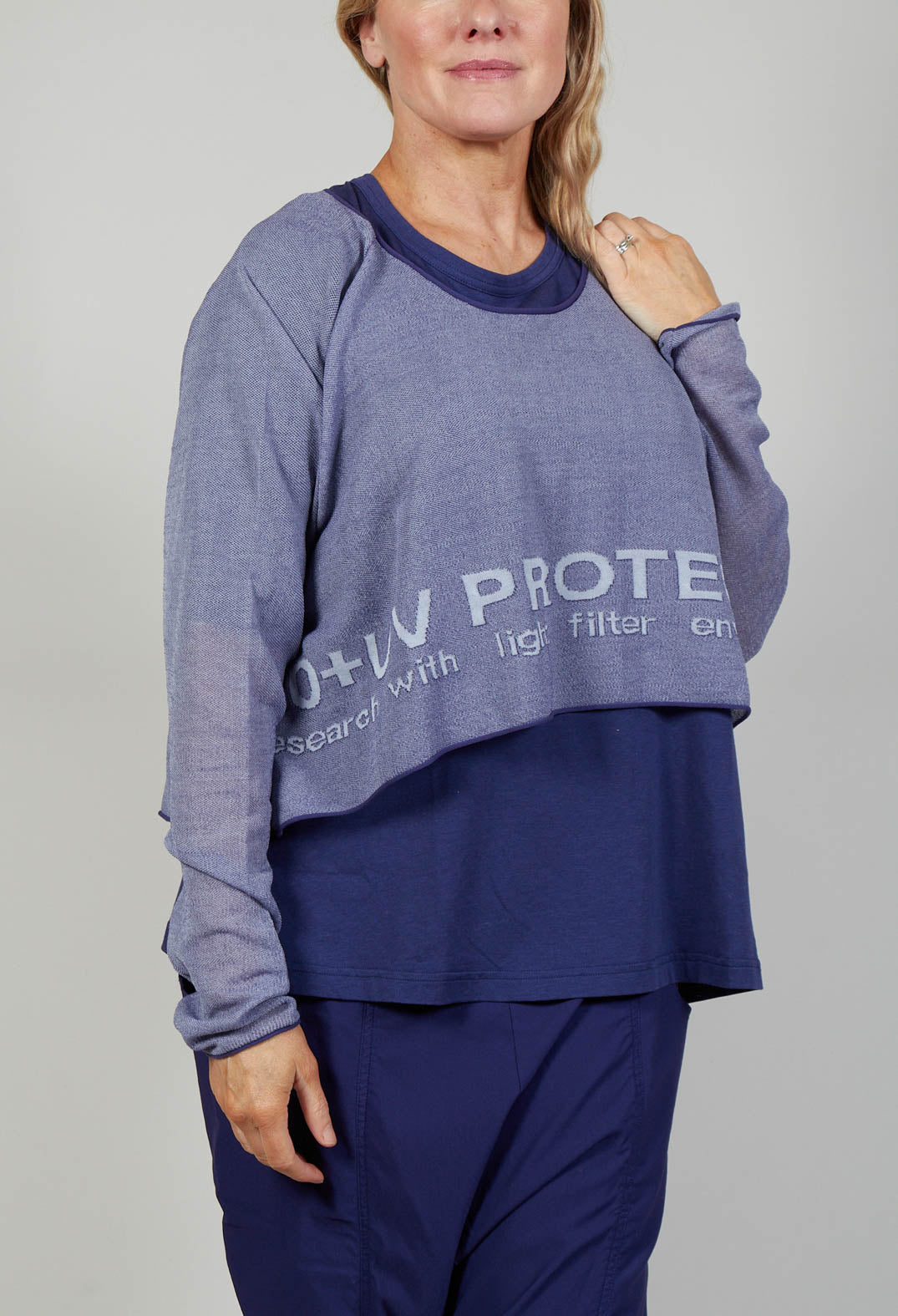 Cropped Jumper with Motif in Azur Jacquard