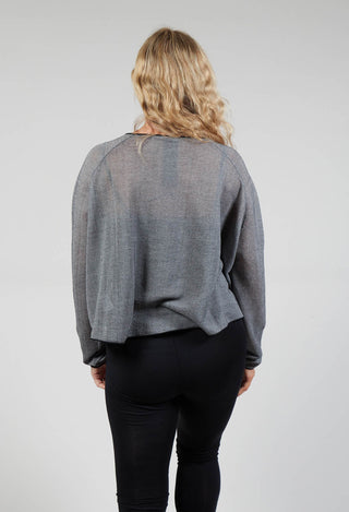 Cropped Jumper with Motif in Black Jacquard