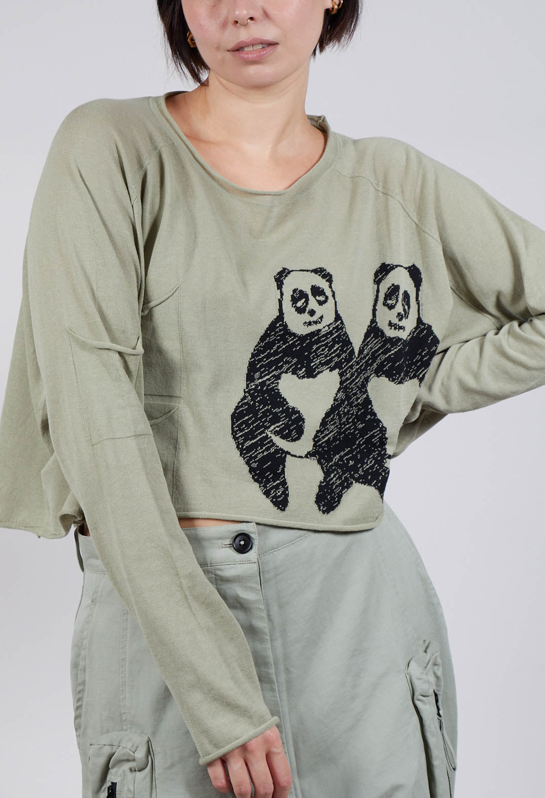 Cropped Jumper with Motif in Defender Jacquard