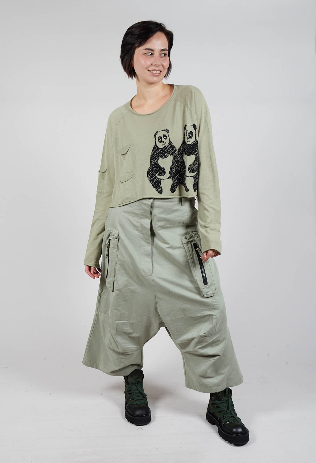 Cropped Jumper with Motif in Defender Jacquard