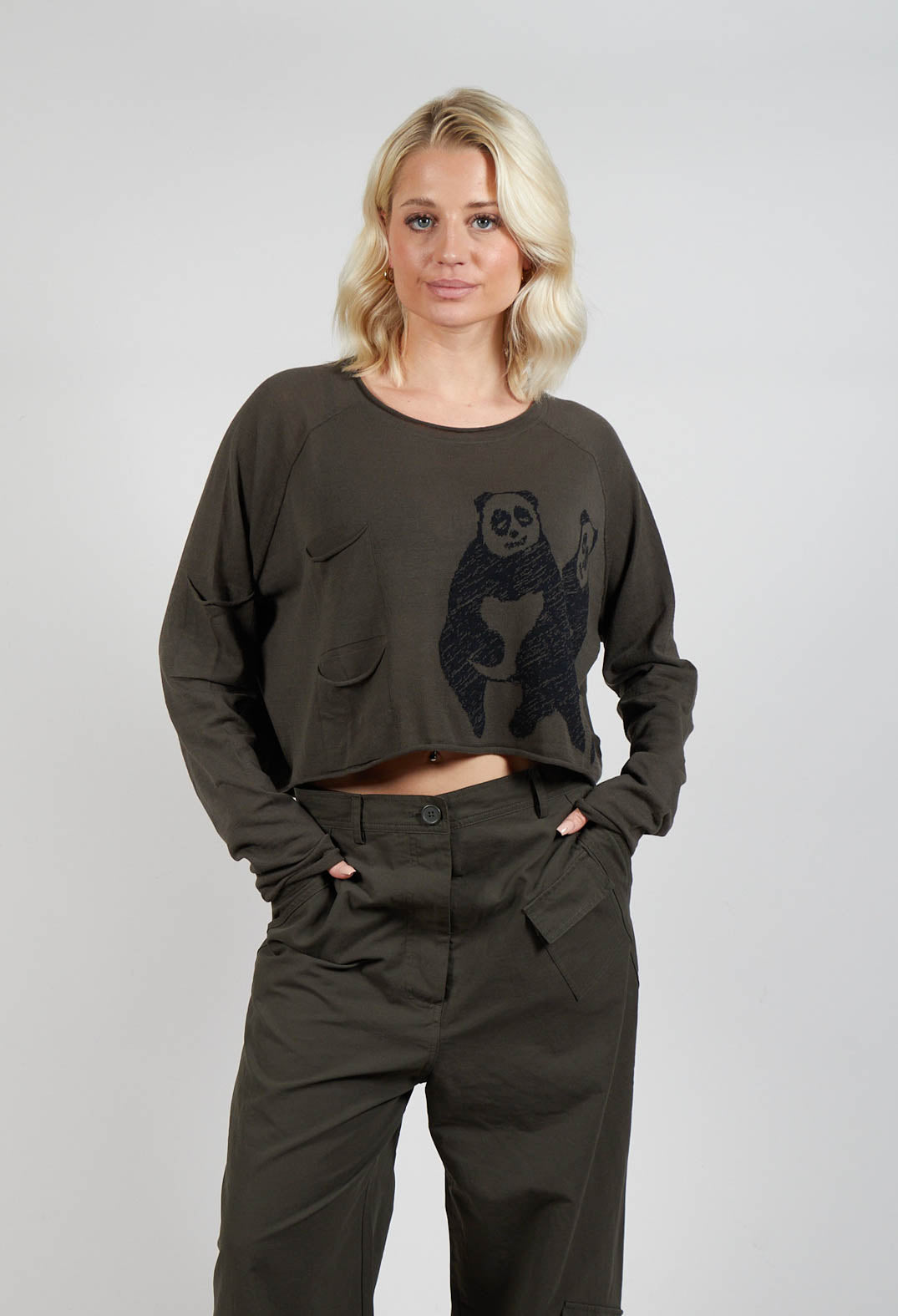 Cropped Jumper with Motif in Jungle Jacquard