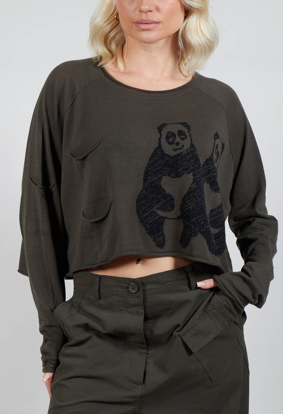 Cropped Jumper with Motif in Jungle Jacquard