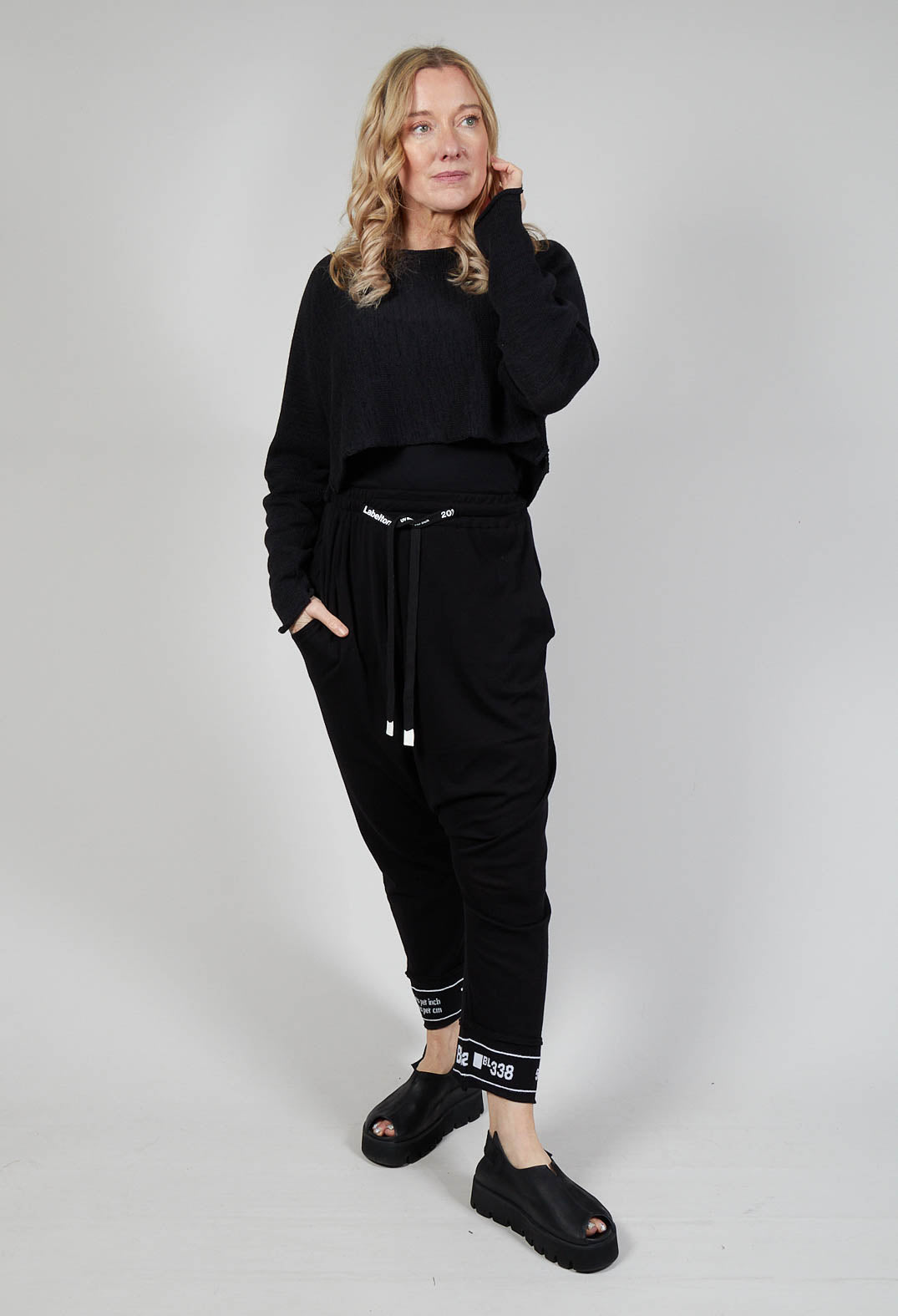 Cropped Jumper with Raw Edges in Black