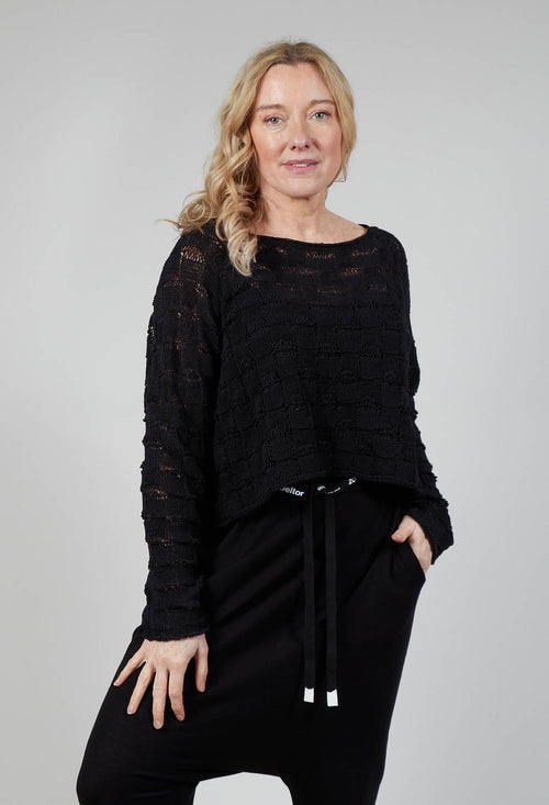 Cropped Jumper with Square Detail Knit in Black