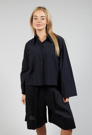 Cropped Patch Pocket Shirt in Black