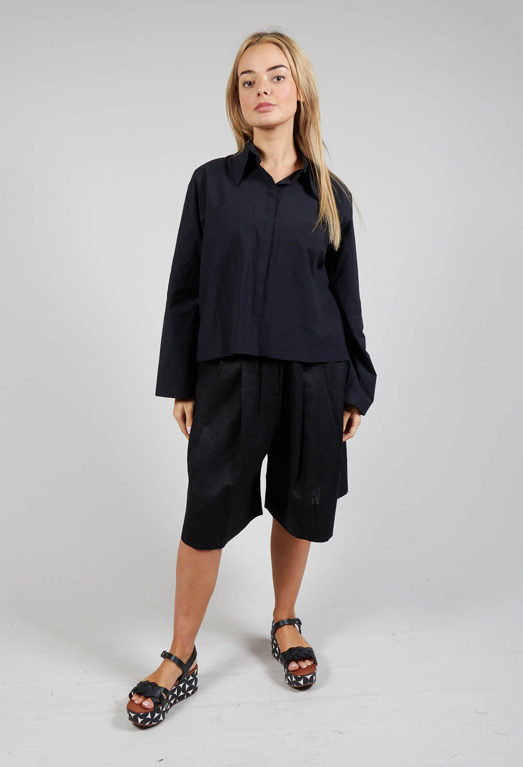 Cropped Patch Pocket Shirt in Black