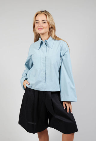 Cropped Patch Pocket Shirt in Blue