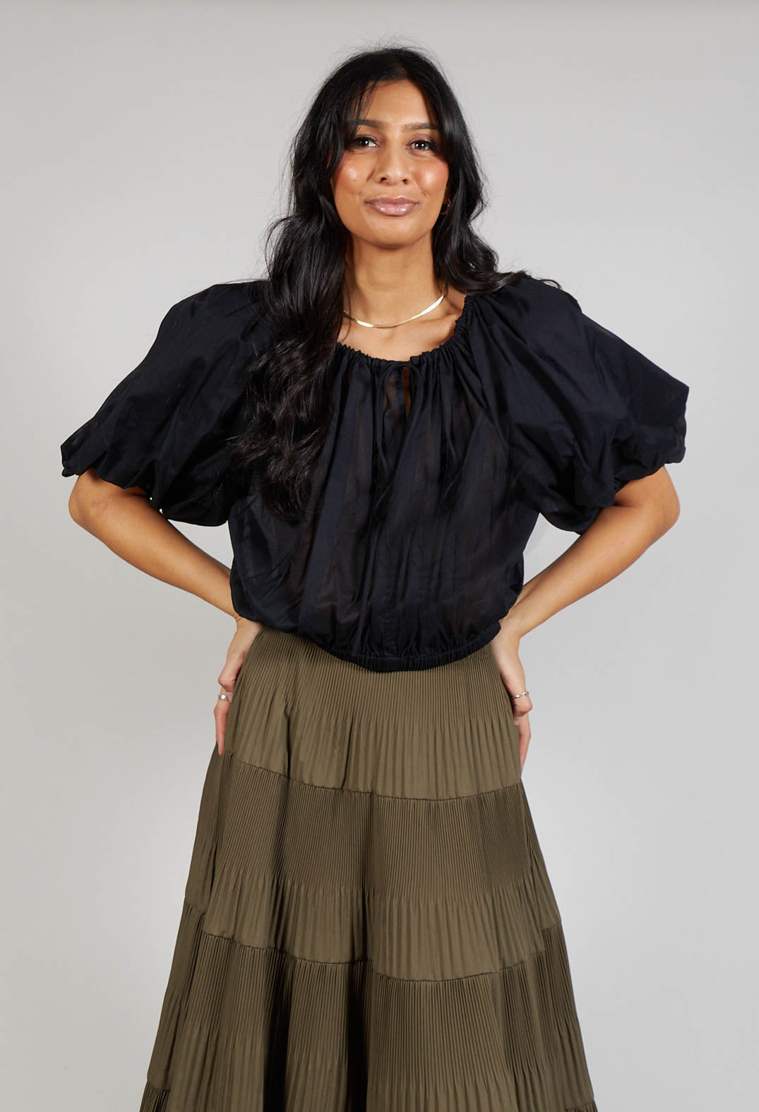 Cropped Prairie Blouse in Black Olivia May
