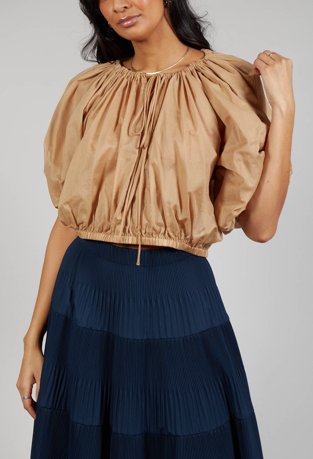 Cropped Prairie Blouse in Camel