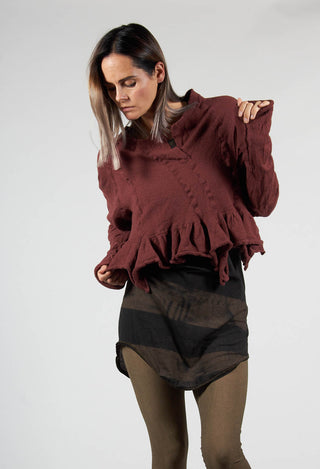 Cropped Ruffle Jumper in Rust