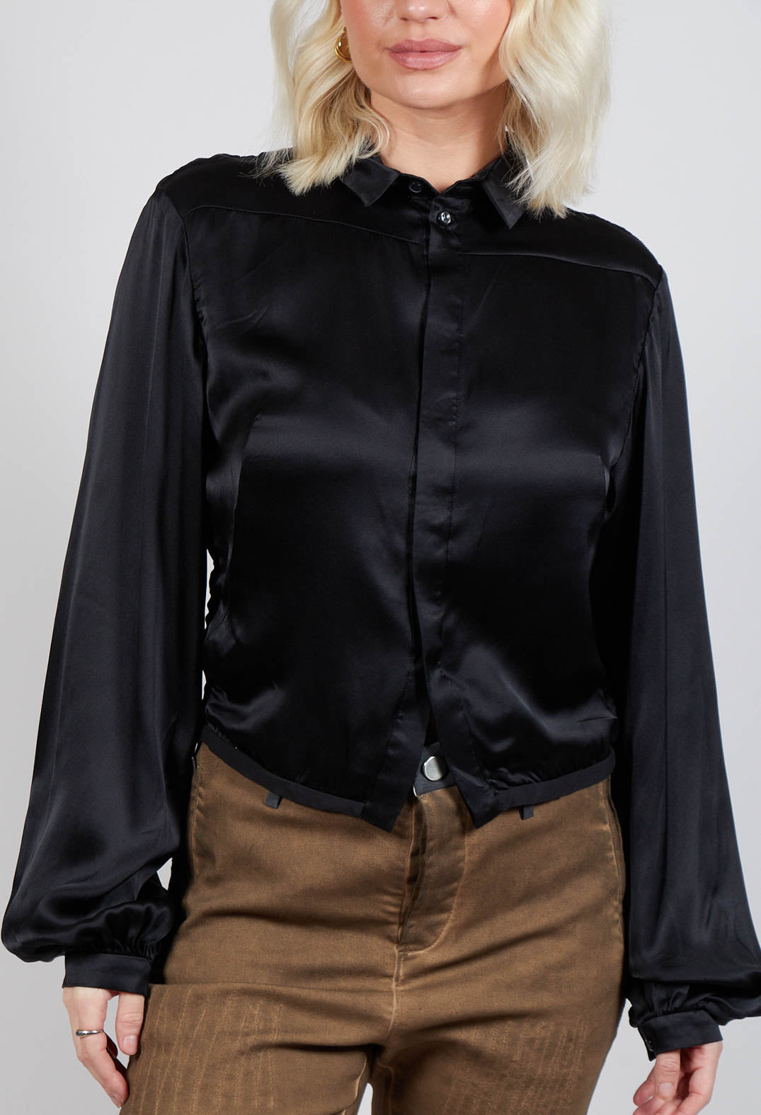 Cropped Silk Shirt in Black