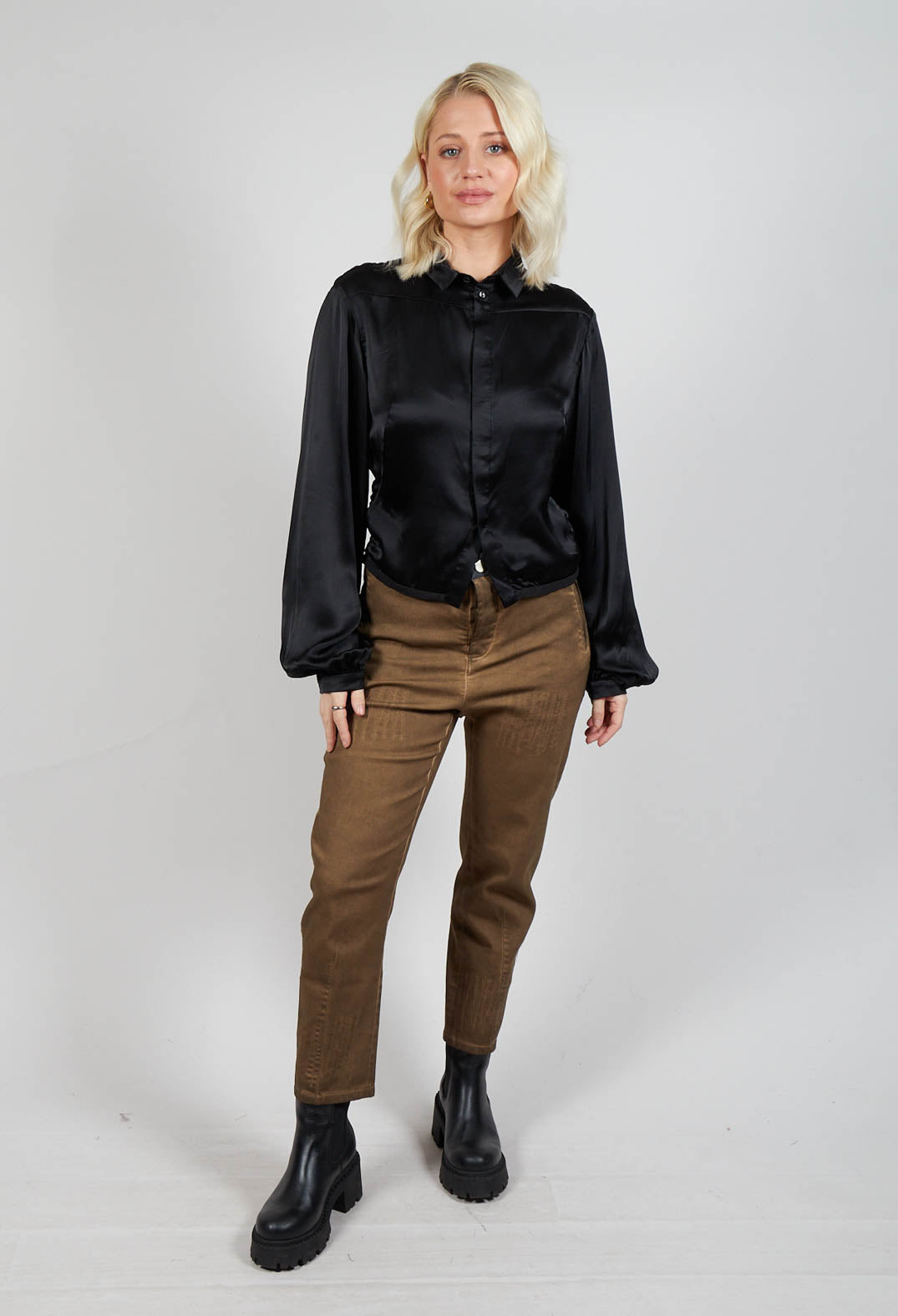 Cropped Silk Shirt in Black
