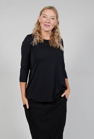 Cropped Sleeve Jersey Top in Black