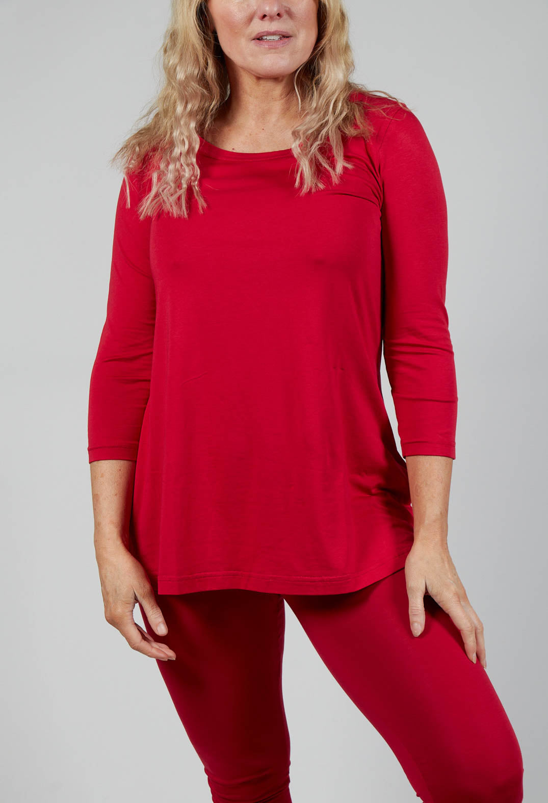 Cropped Sleeve Jersey Top in Chili