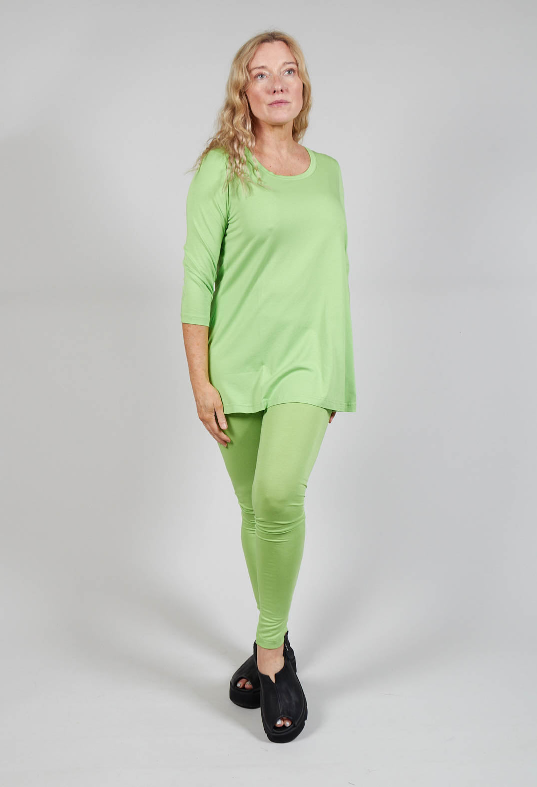Cropped Sleeve Jersey Top in Lime