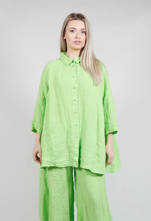 Cropped Sleeve Linen Shirt in Lime