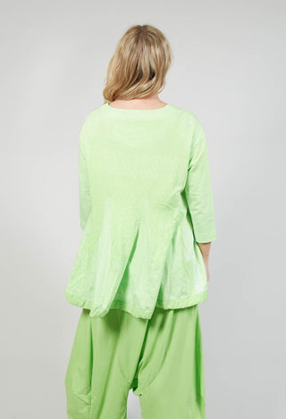 Cropped Sleeve Top with Drawstring Hem in Lime Print