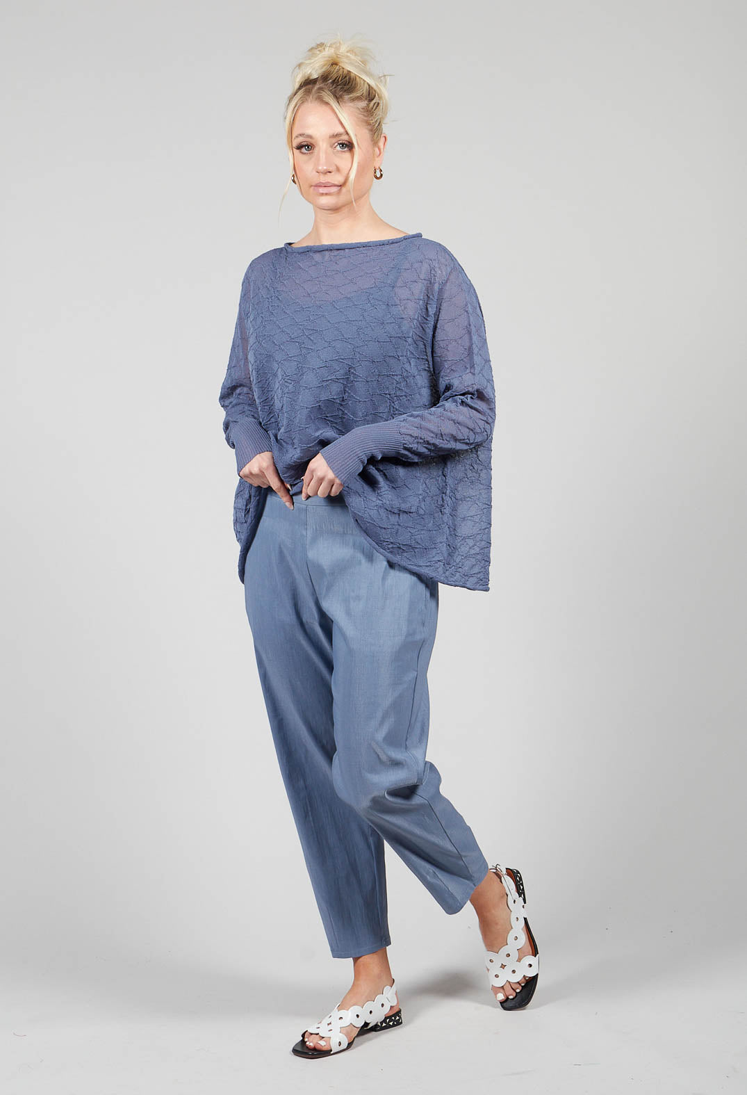 Cropped Slim Leg Pants in Steel Blue