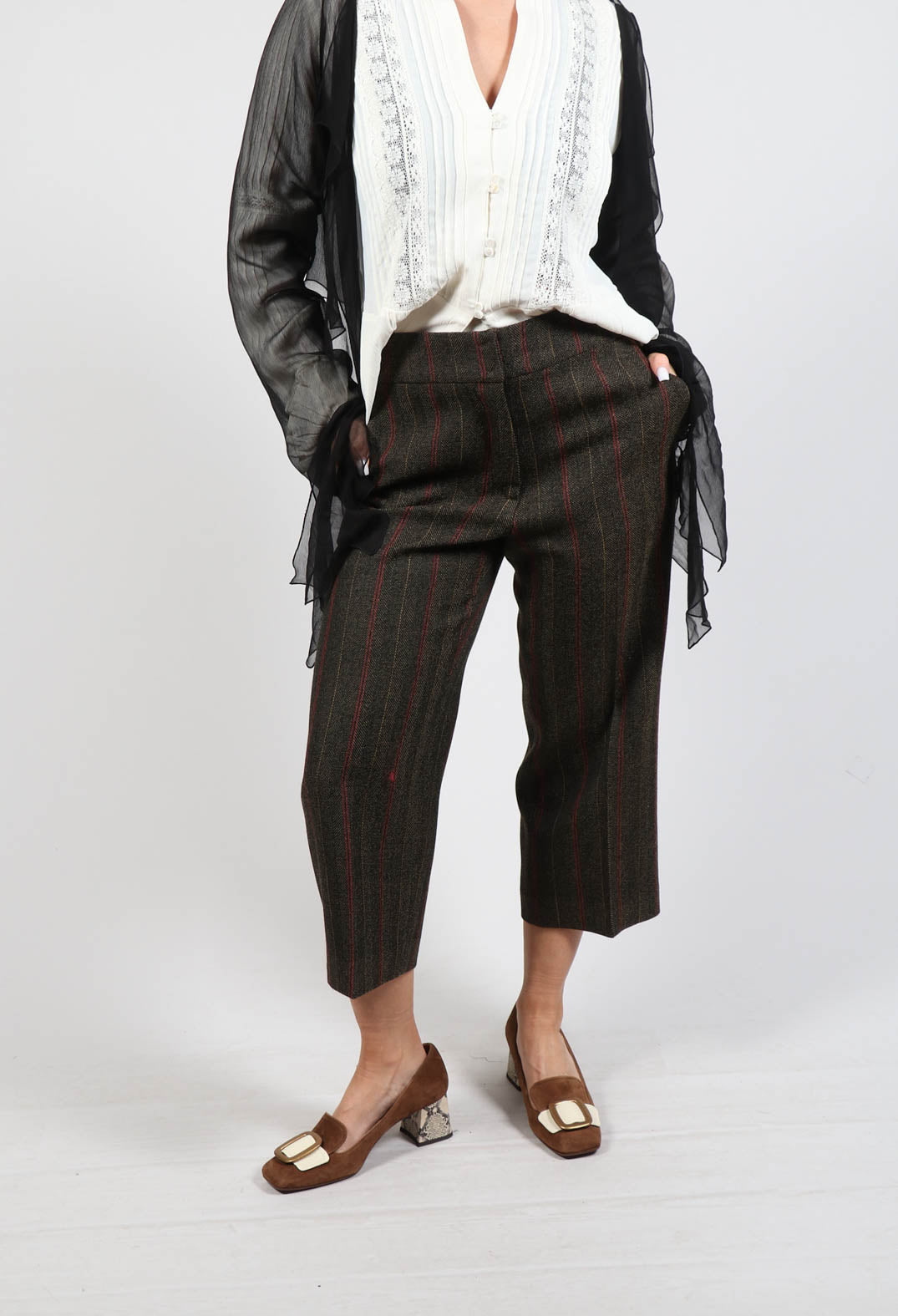 Cropped Velvet Trousers in Brown Tweed