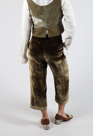 Cropped Velvet Trousers in Gold Khaki