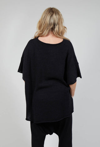 Curved Hem Jumper with Raw Edges in Black