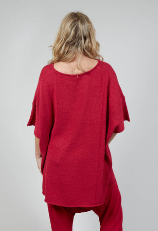 Curved Hem Jumper with Raw Edges in Chili