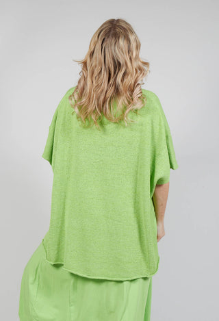 Curved Hem Jumper with Raw Edges in Lime