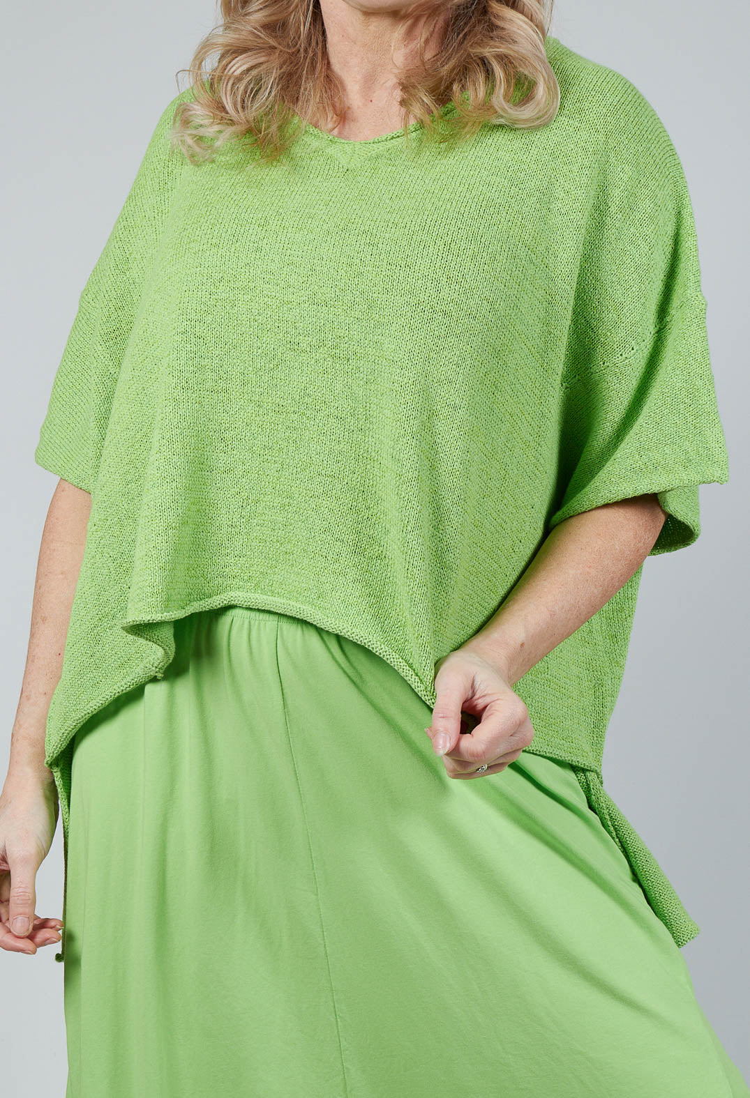 Curved Hem Jumper with Raw Edges in Lime