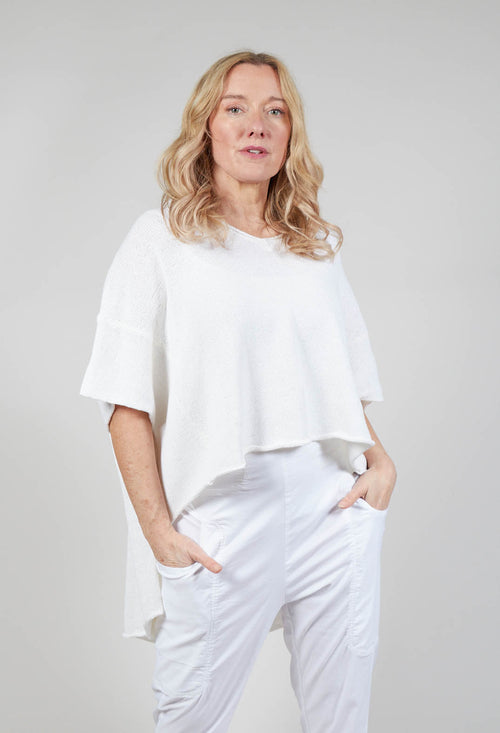 Curved Hem Jumper with Raw Edges in White
