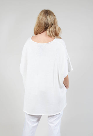 Curved Hem Jumper with Raw Edges in White