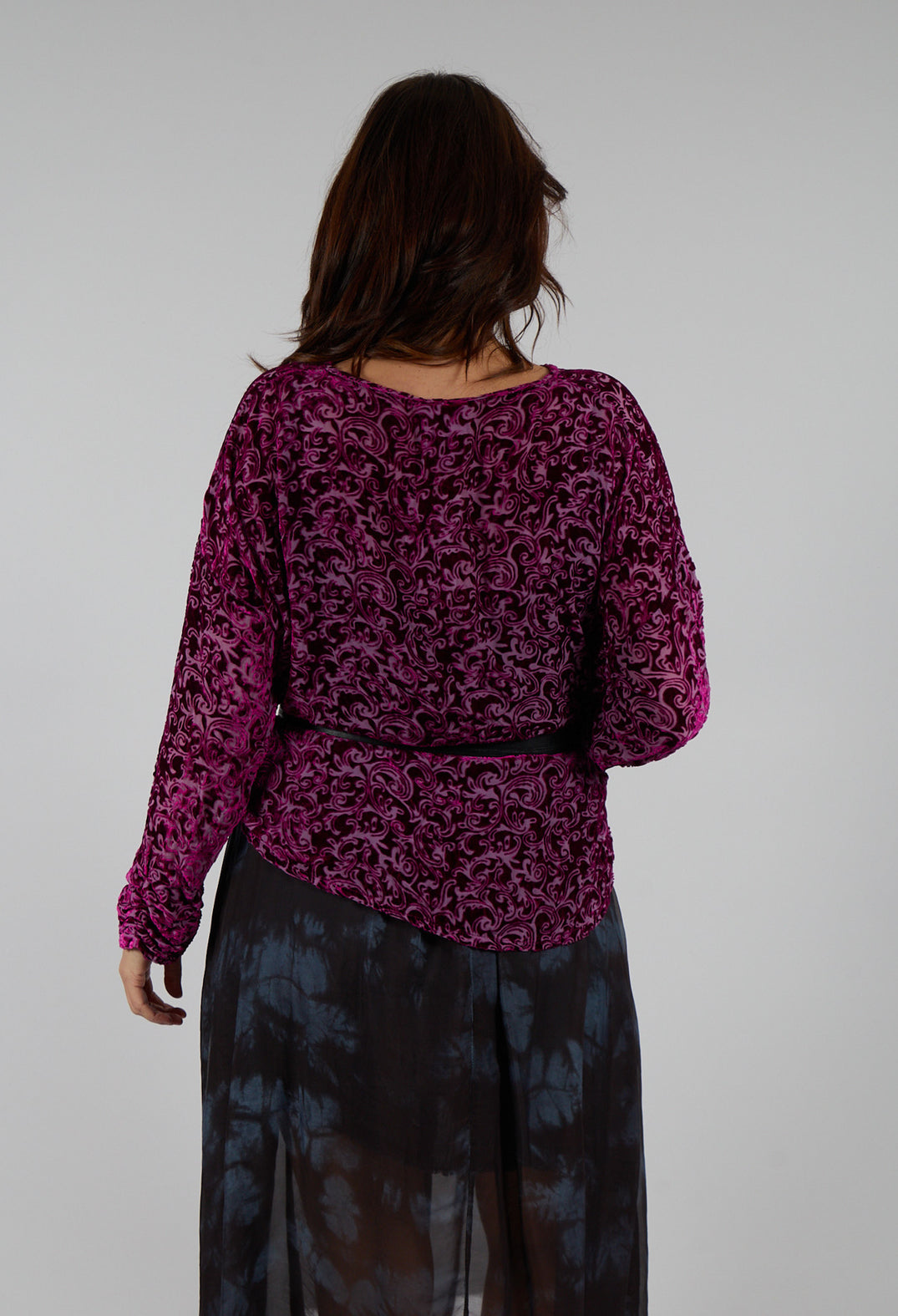 Velvet Patterned Wide Top in Fuchsia