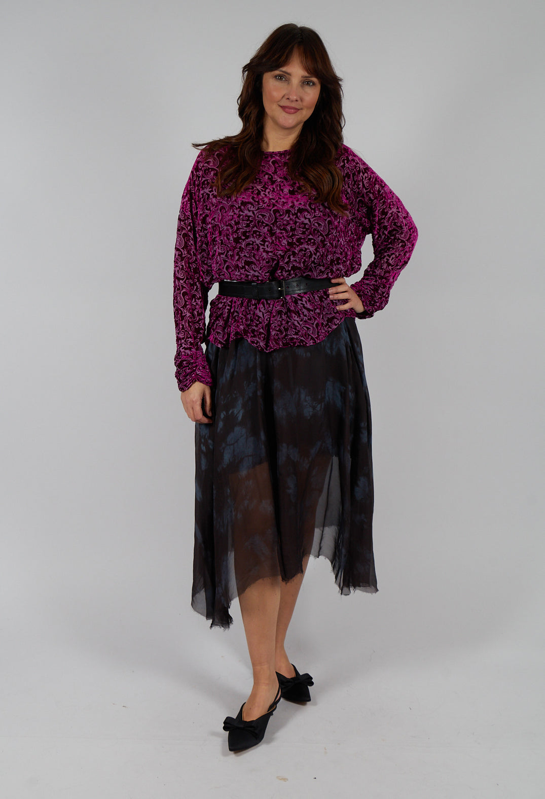Velvet Patterned Wide Top in Fuchsia
