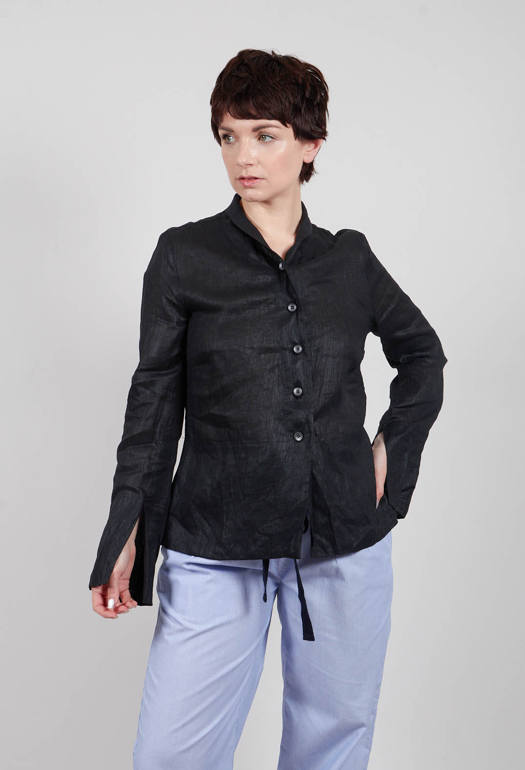 Loose Fitted Jacket with Button Up Front in Black