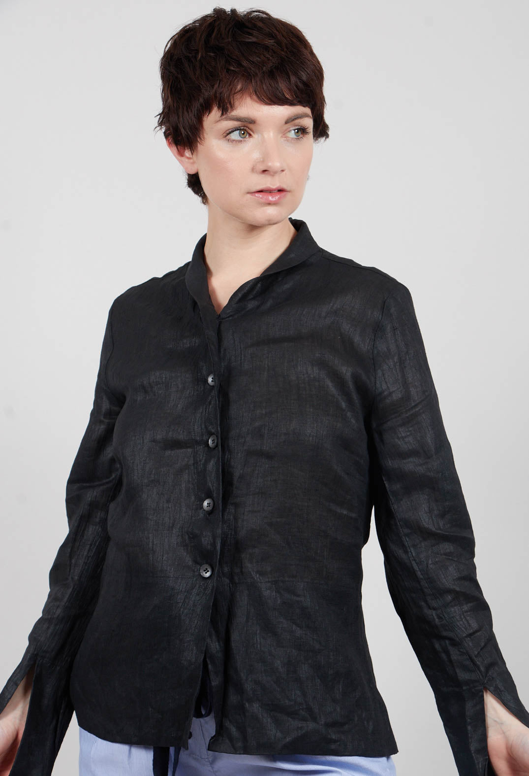 Loose Fitted Jacket with Button Up Front in Black