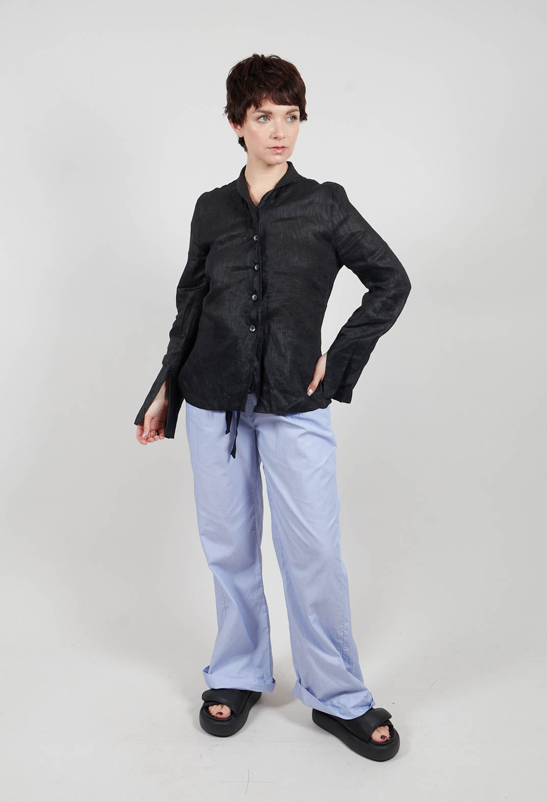 Loose Fitted Jacket with Button Up Front in Black