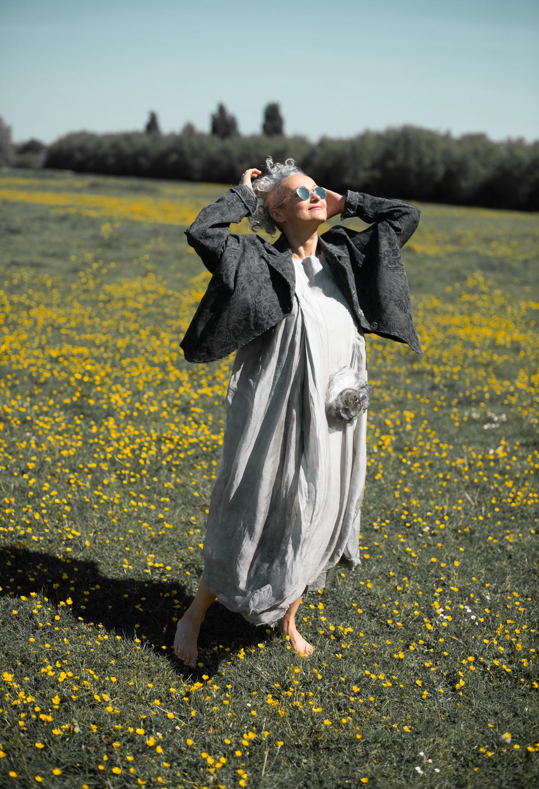 Long Dress with Short Sleeves in Grey Shadow