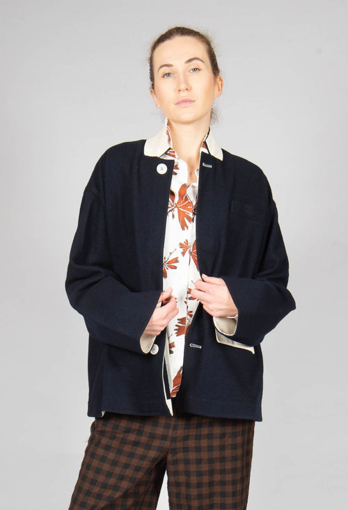 Contrast Trim Jacket in Navy