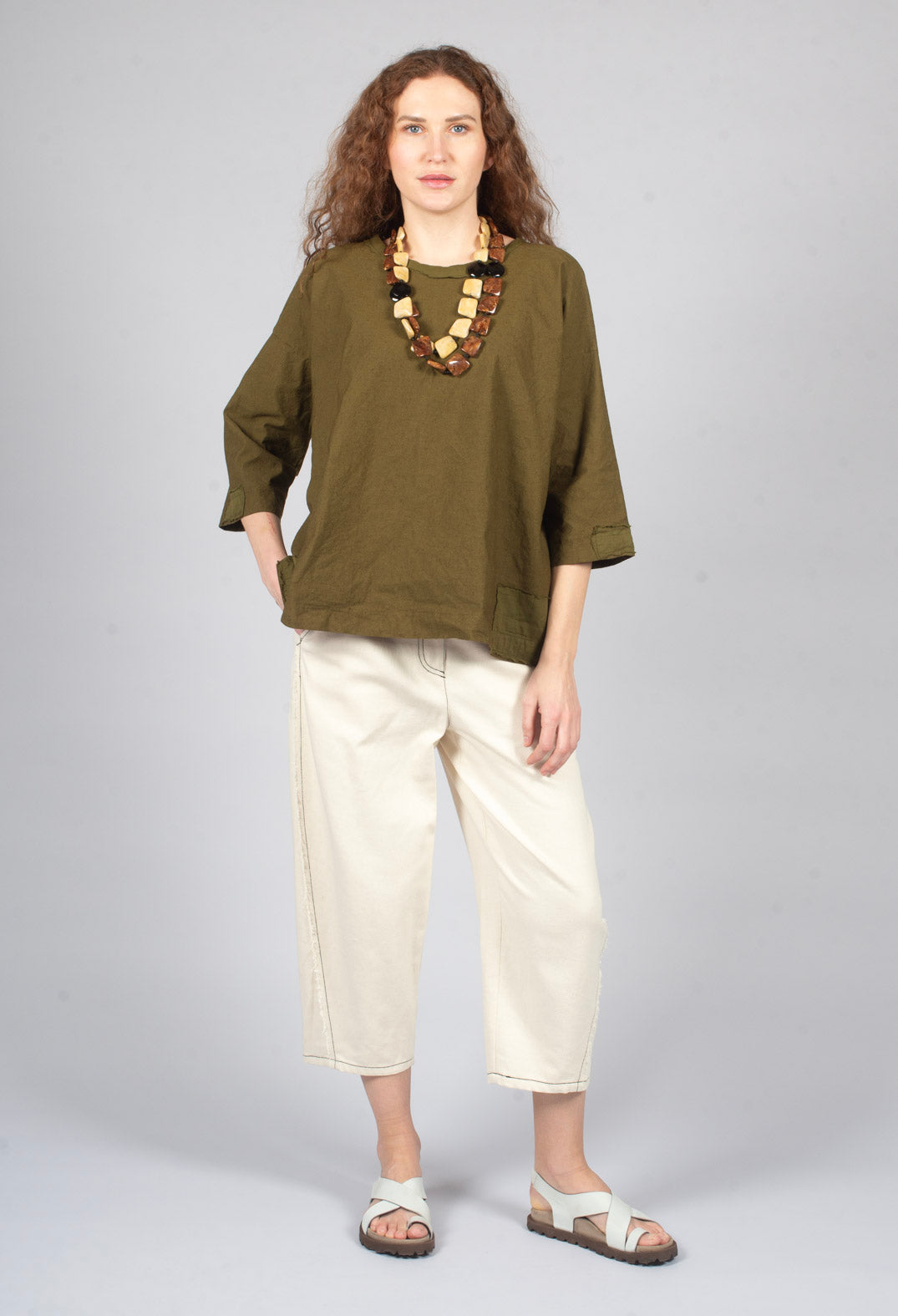Raw Hemmed Jean Trousers in Off White