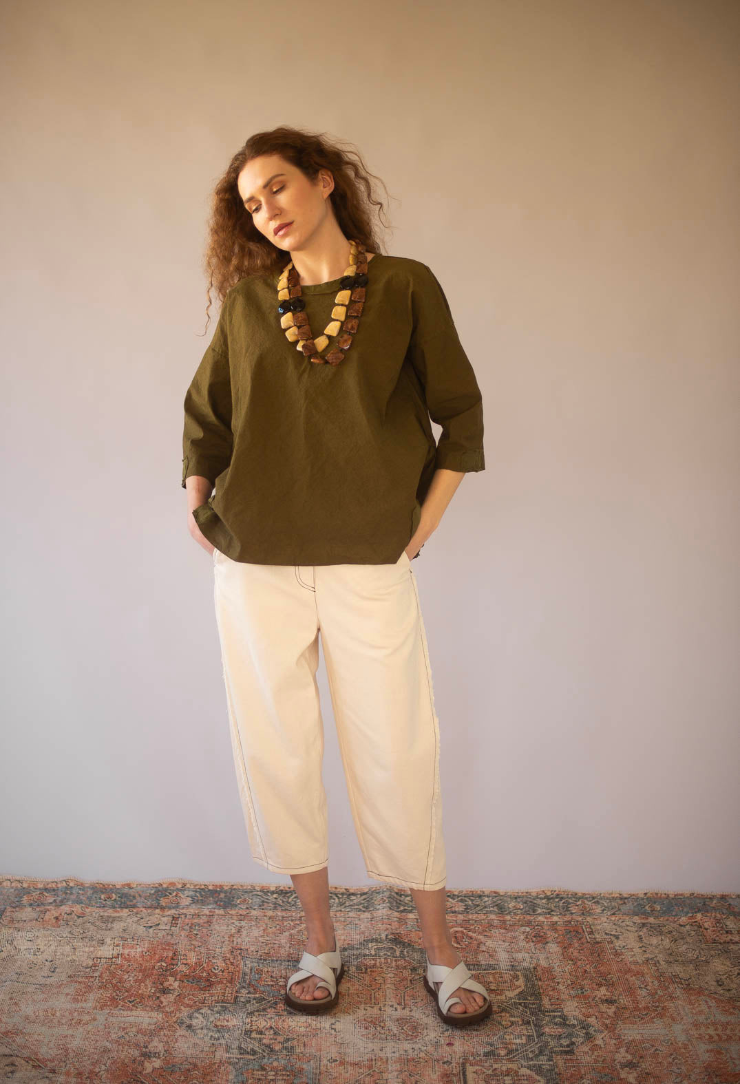 Raw Hemmed Jean Trousers in Off White