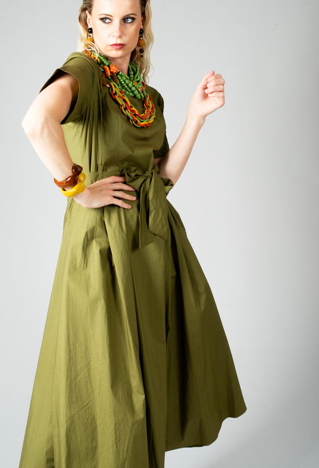 Long Belted Dress in Cactus