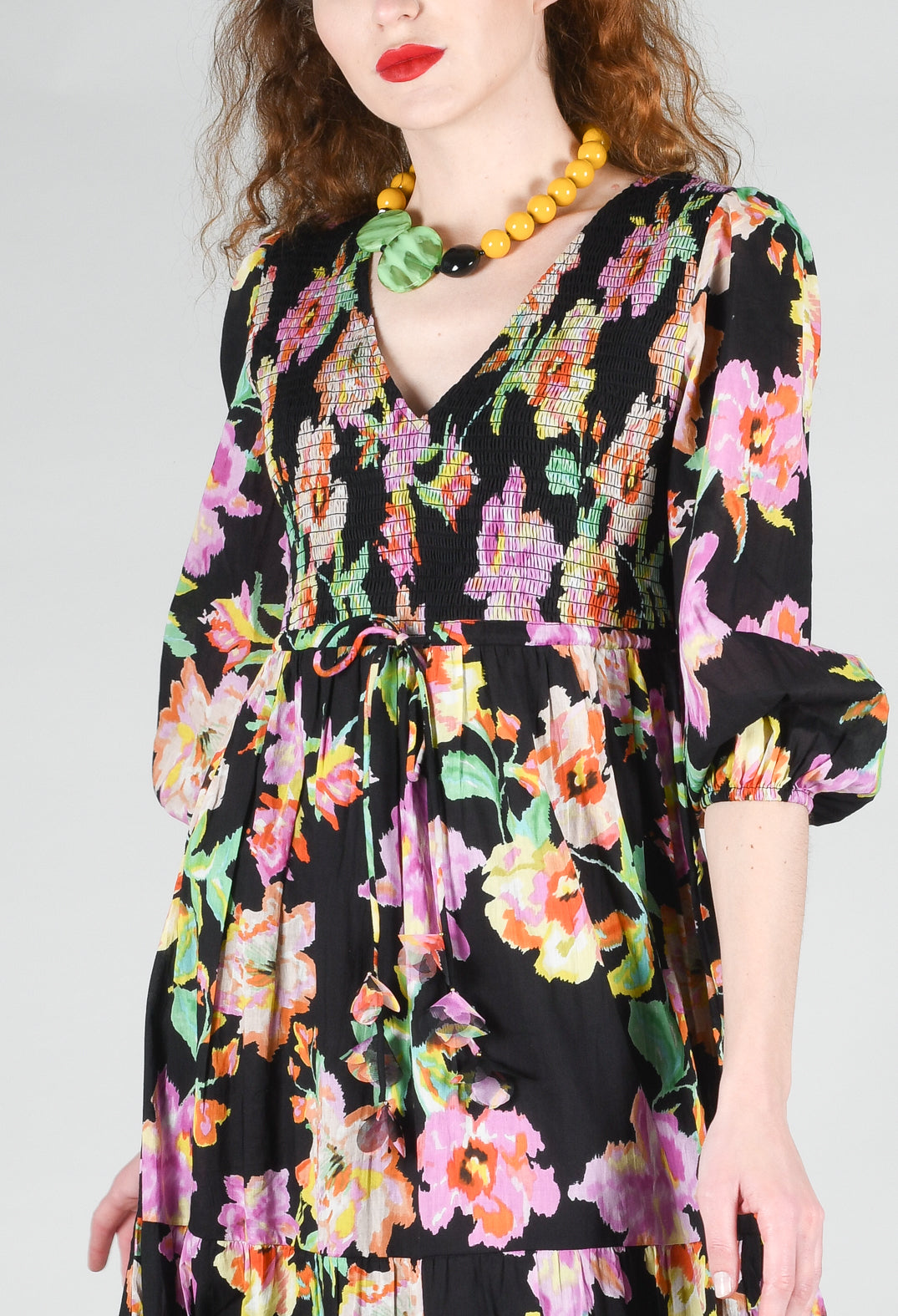 Trapani Dress in Black Floral Print