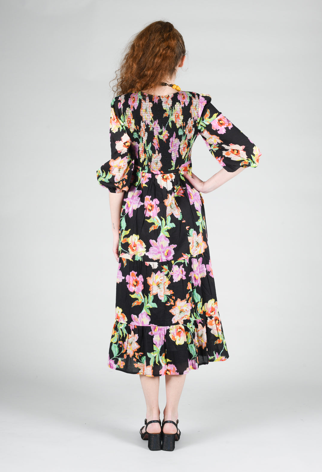 Trapani Dress in Black Floral Print